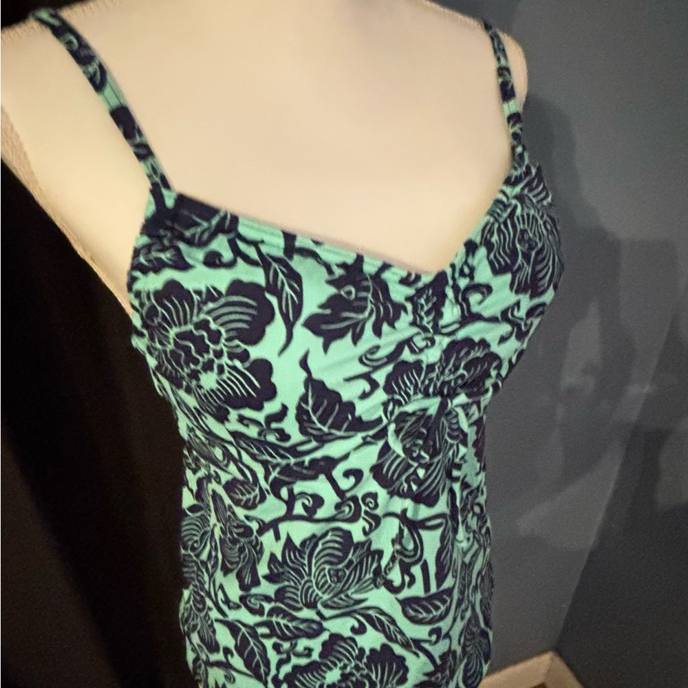 New Lands' End Green and Blue pattered Swim Top